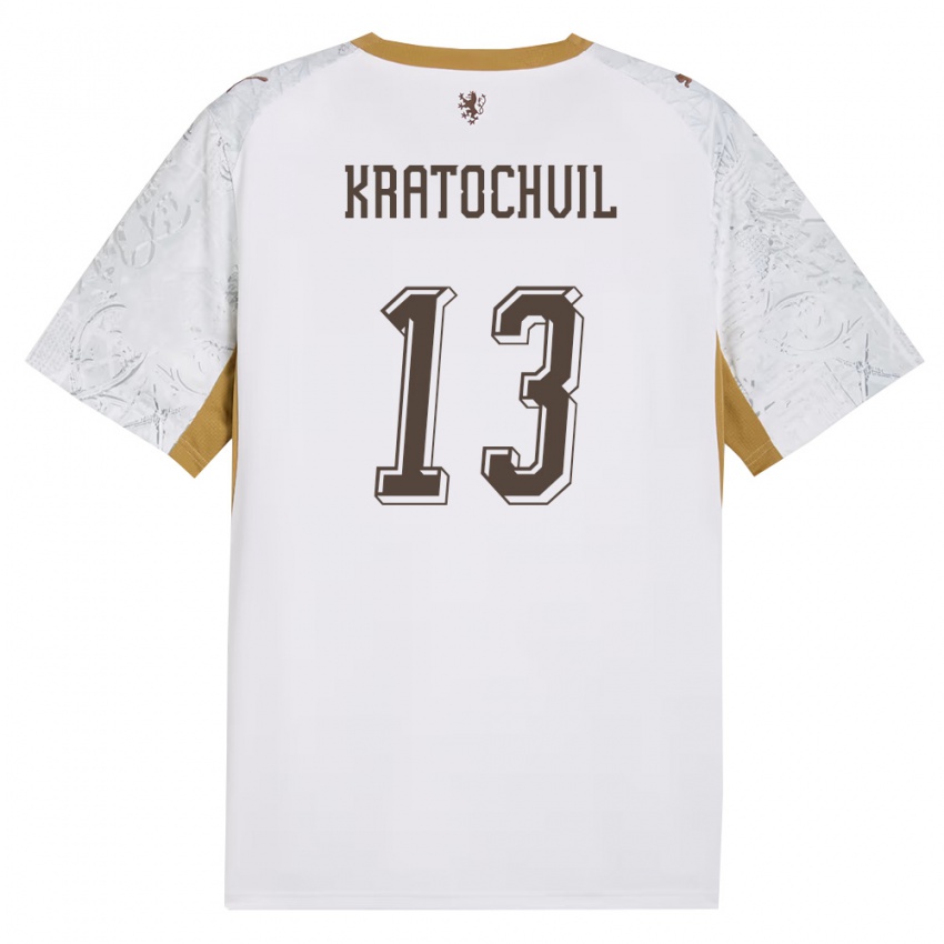 גברים צ'כיה Jakub Kratochvil #13 שמנת זהב אפור הרחק ג'רזי 26-28 חולצה קצרה
