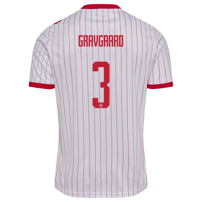 גברים דנמרק Gustav Gravgaard #3 לבן אדום הרחק ג'רזי 26-28 חולצה קצרה