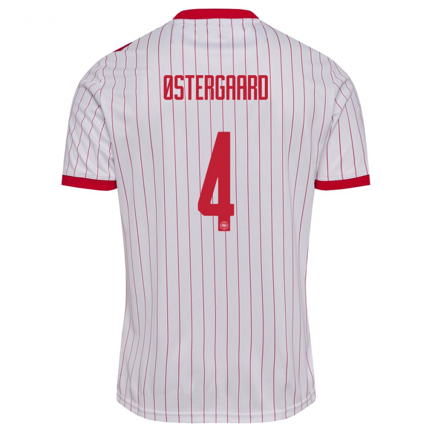 גברים דנמרק Marcus Østergaard #4 לבן אדום הרחק ג'רזי 26-28 חולצה קצרה