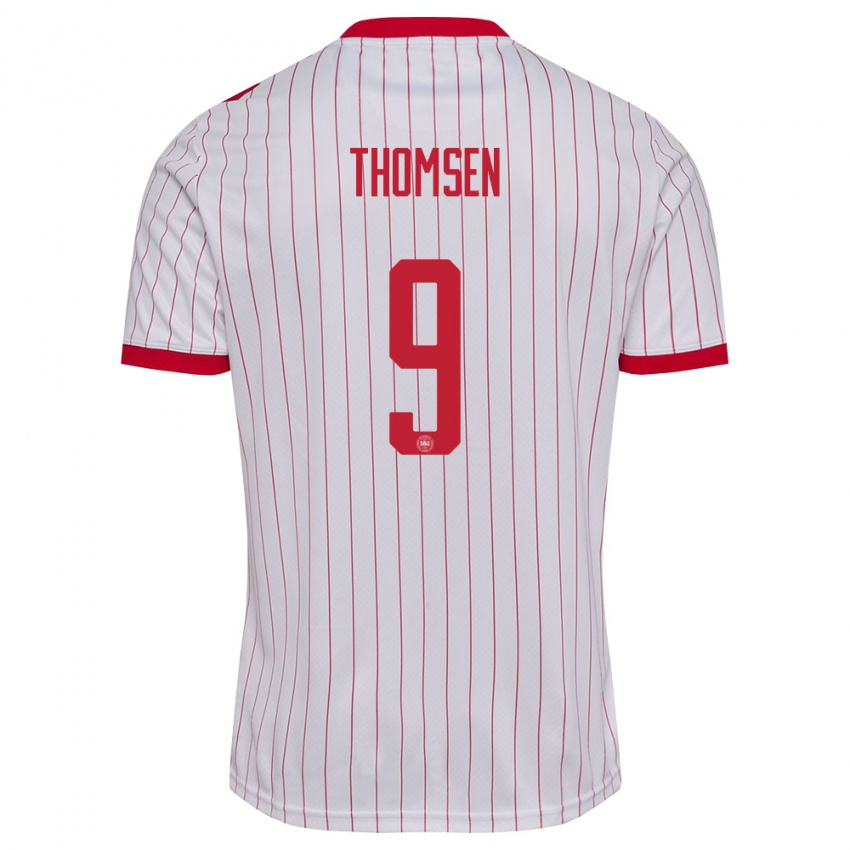 גברים דנמרק Tristan Thomsen #9 לבן אדום הרחק ג'רזי 26-28 חולצה קצרה