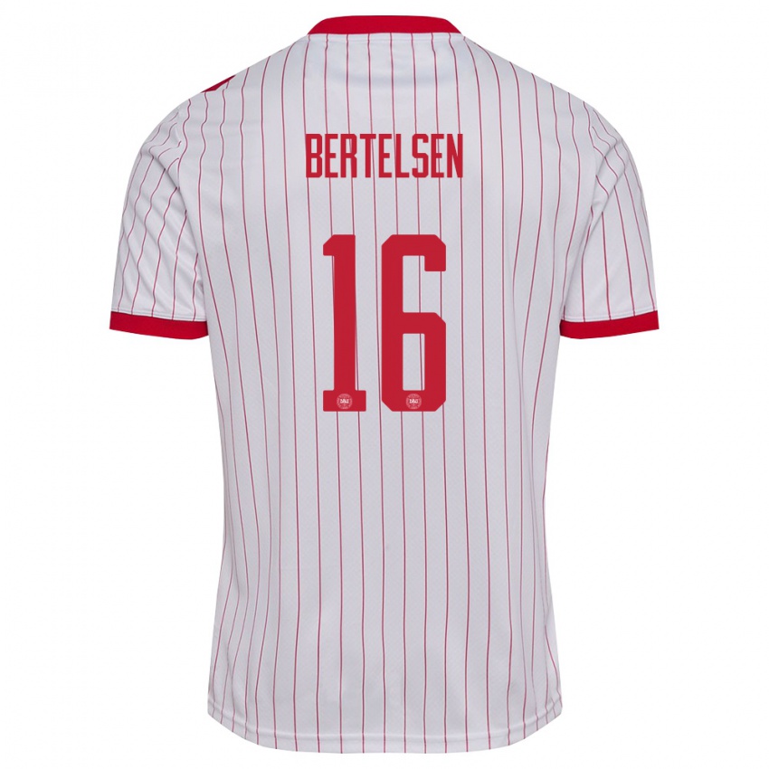 גברים דנמרק Villads Bertelsen #16 לבן אדום הרחק ג'רזי 26-28 חולצה קצרה
