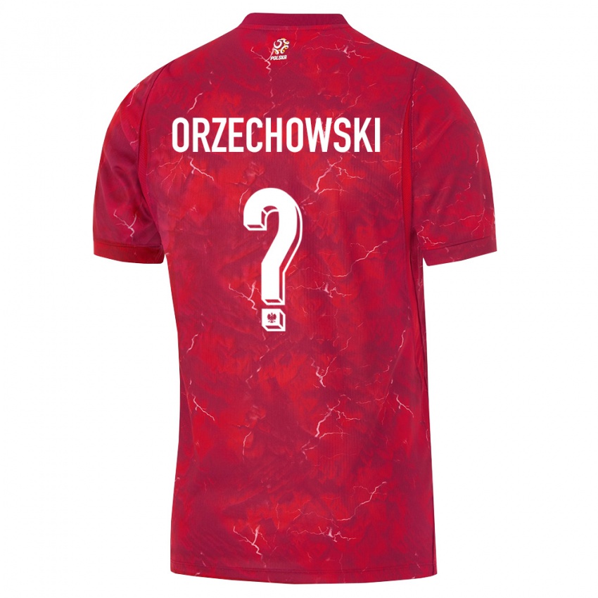 גברים פולין Wojciech Orzechowski #0 אדום לבן הרחק ג'רזי 26-28 חולצה קצרה