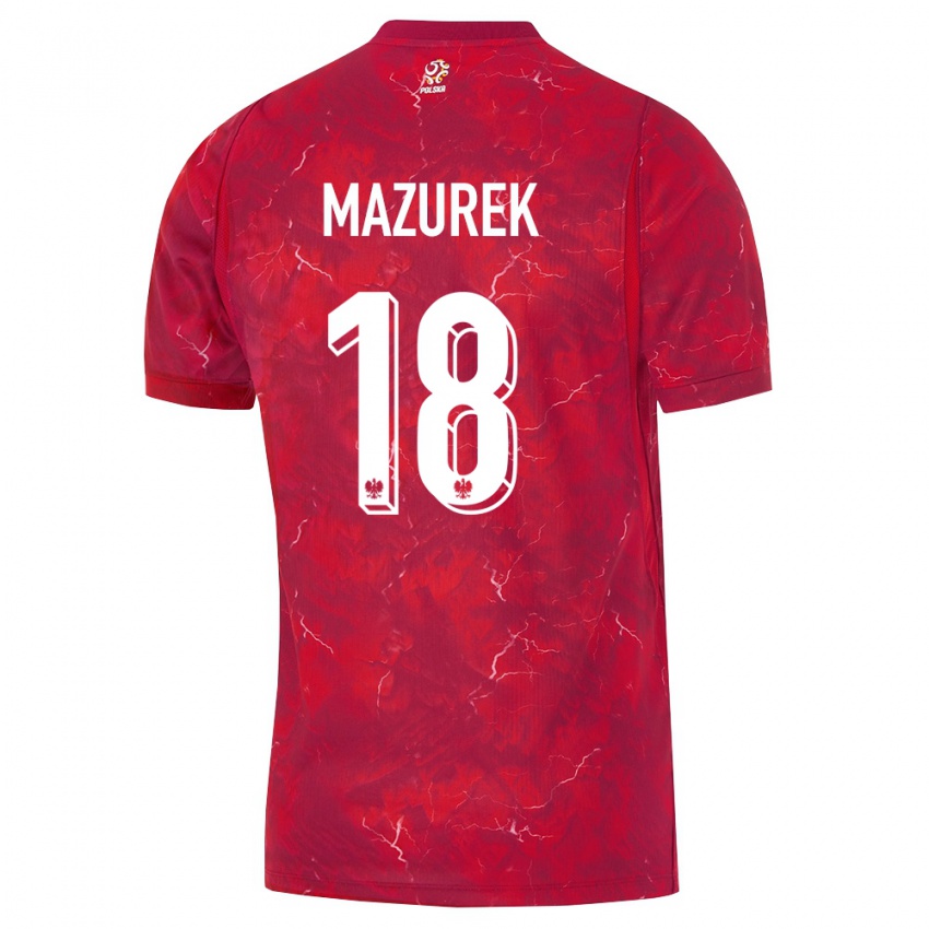 גברים פולין Bartosz Mazurek #18 אדום לבן הרחק ג'רזי 26-28 חולצה קצרה