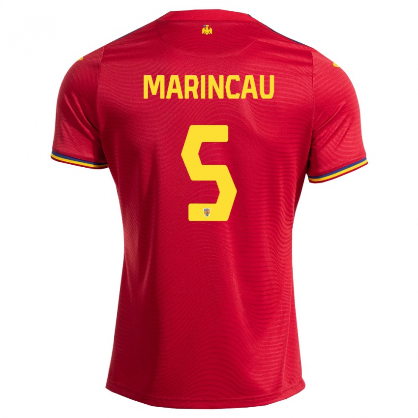 גברים רומניה Emanuel Marincău #5 אדום כהה צהוב הרחק ג'רזי 26-28 חולצה קצרה
