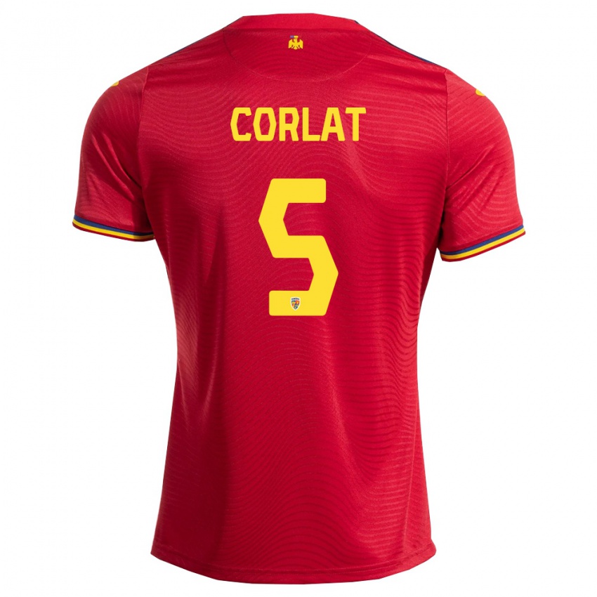 גברים רומניה Edu Corlat #5 אדום כהה צהוב הרחק ג'רזי 26-28 חולצה קצרה