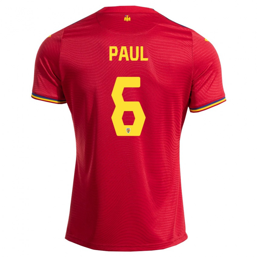 גברים רומניה Daniele Paul #6 אדום כהה צהוב הרחק ג'רזי 26-28 חולצה קצרה