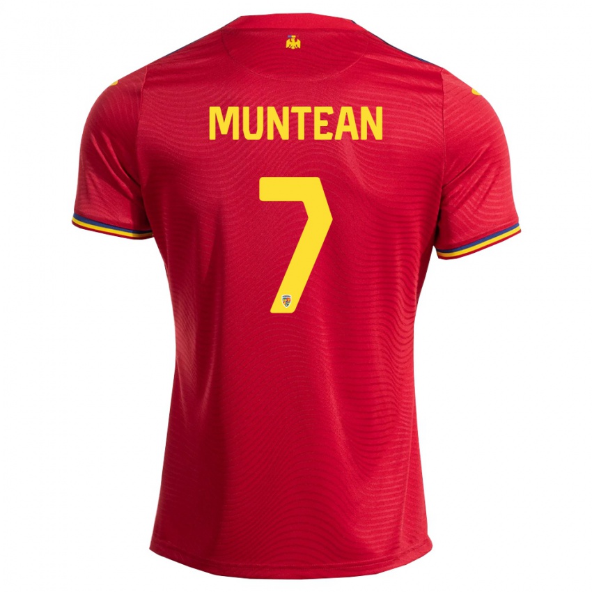 גברים רומניה Denys Muntean #7 אדום כהה צהוב הרחק ג'רזי 26-28 חולצה קצרה