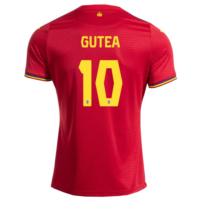 גברים רומניה Remus Guțea #10 אדום כהה צהוב הרחק ג'רזי 26-28 חולצה קצרה