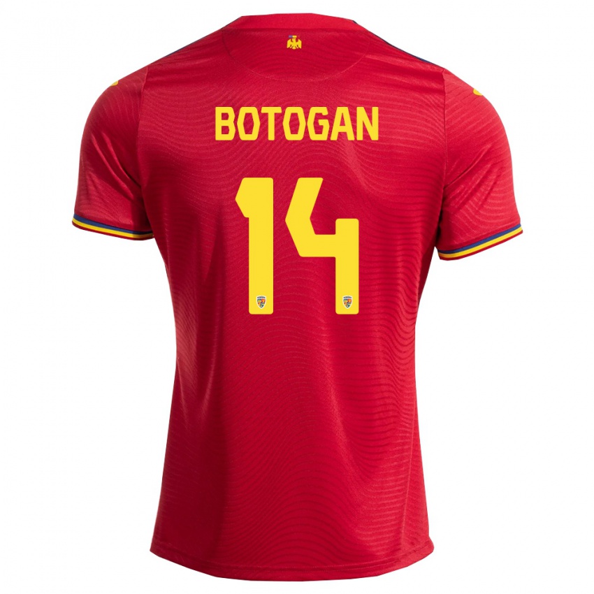 גברים רומניה Alin Boțogan #14 אדום כהה צהוב הרחק ג'רזי 26-28 חולצה קצרה