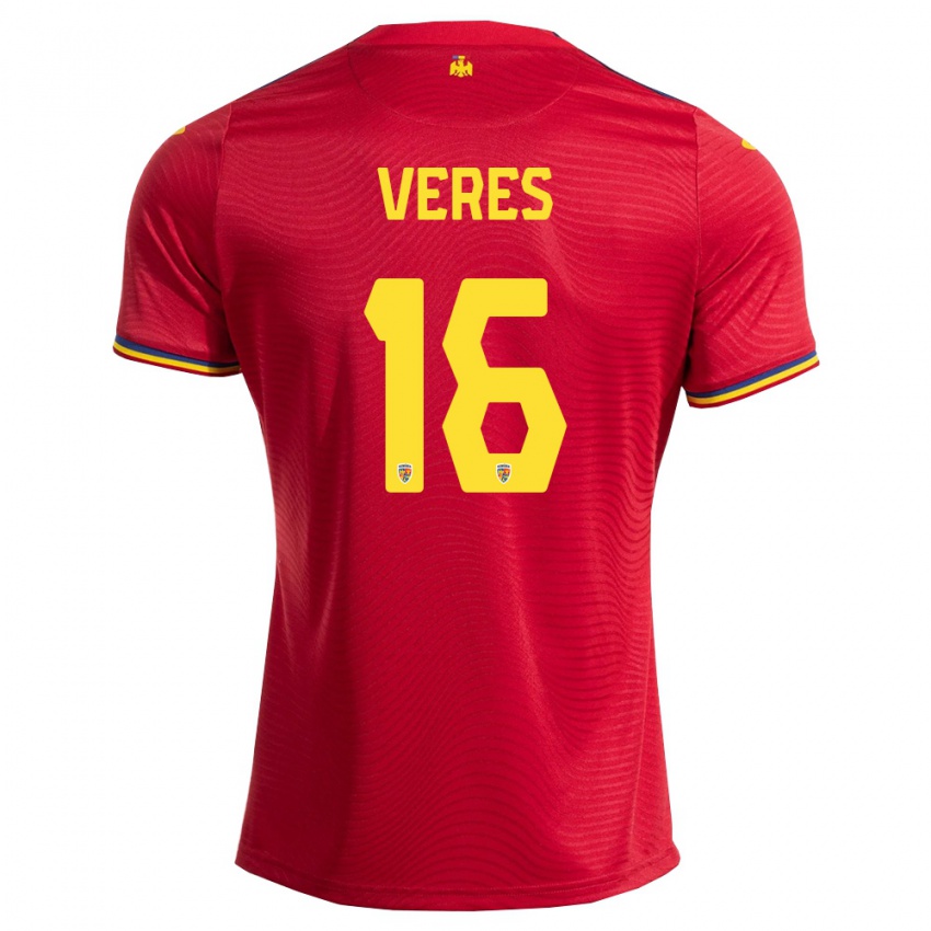 גברים רומניה Raul Vereș #16 אדום כהה צהוב הרחק ג'רזי 26-28 חולצה קצרה