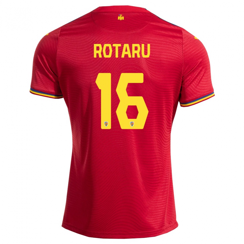 גברים רומניה Ștefan Rotaru #16 אדום כהה צהוב הרחק ג'רזי 26-28 חולצה קצרה