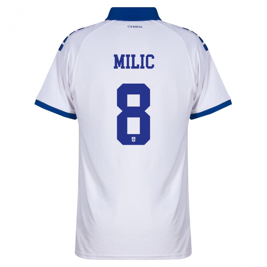 גברים סרביה Lazar Milic #8 כהה לבן אדום הרחק ג'רזי 26-28 חולצה קצרה