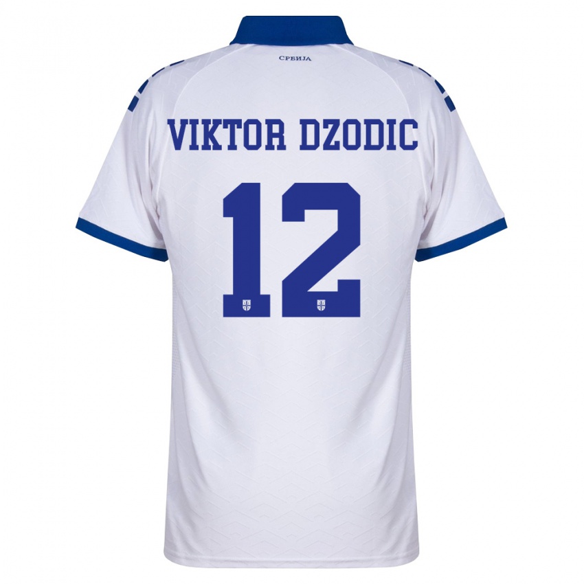 גברים סרביה Viktor Dzodic #12 כהה לבן אדום הרחק ג'רזי 26-28 חולצה קצרה