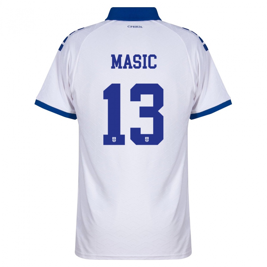 גברים סרביה Stefan Masic #13 כהה לבן אדום הרחק ג'רזי 26-28 חולצה קצרה