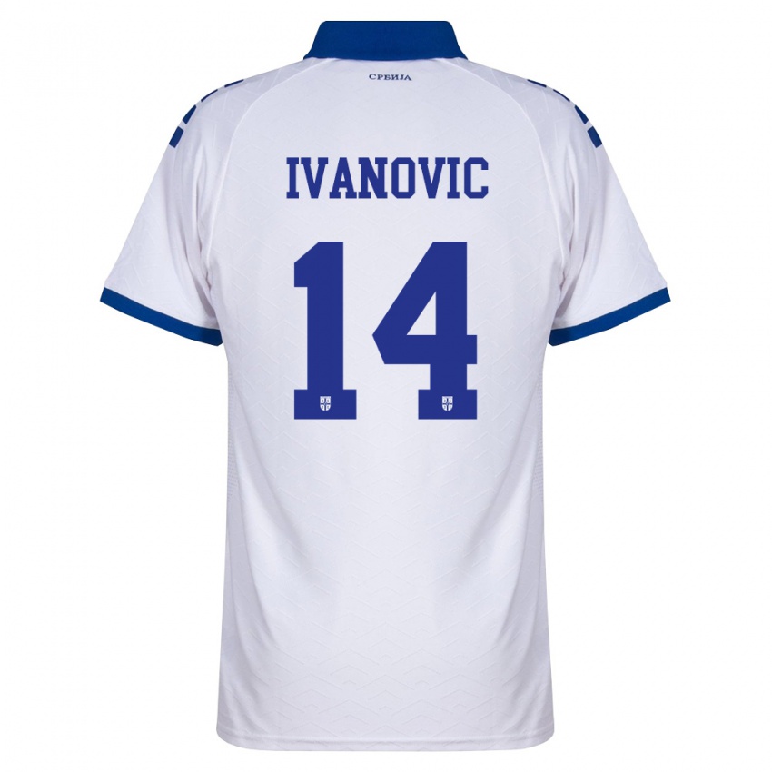 גברים סרביה Leon Ivanovic #14 כהה לבן אדום הרחק ג'רזי 26-28 חולצה קצרה