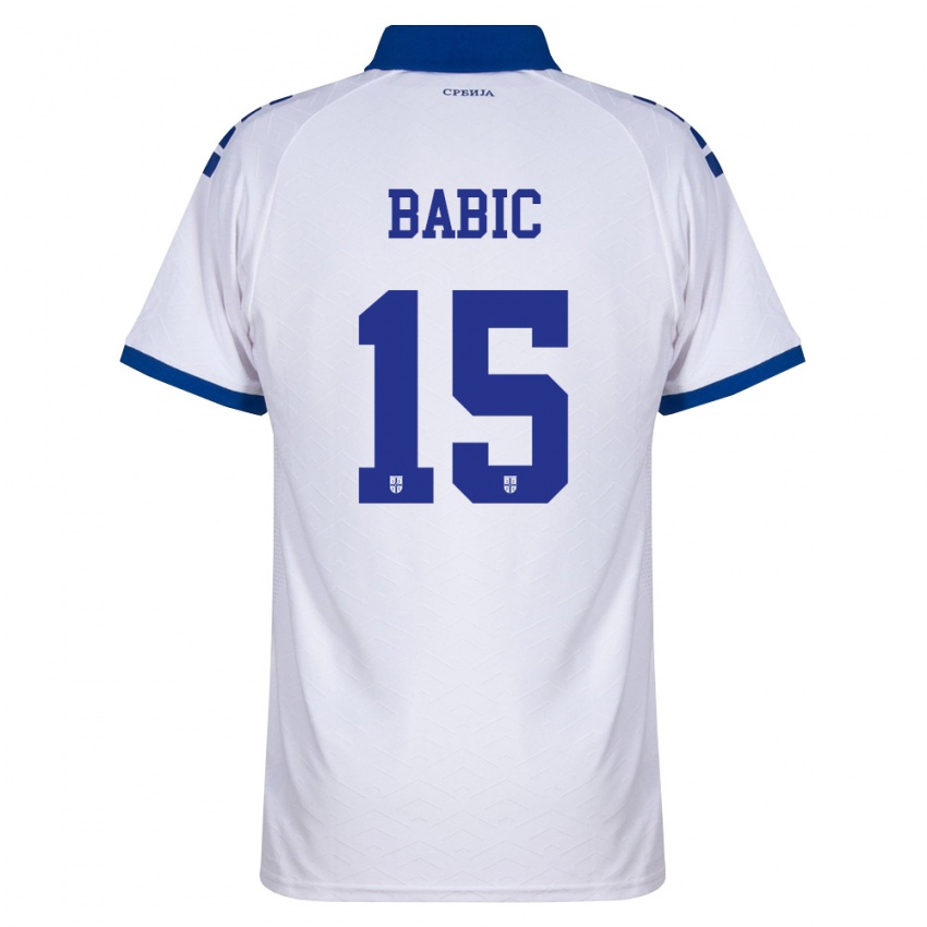 גברים סרביה סרדז'ן באביץ' #15 כהה לבן אדום הרחק ג'רזי 26-28 חולצה קצרה