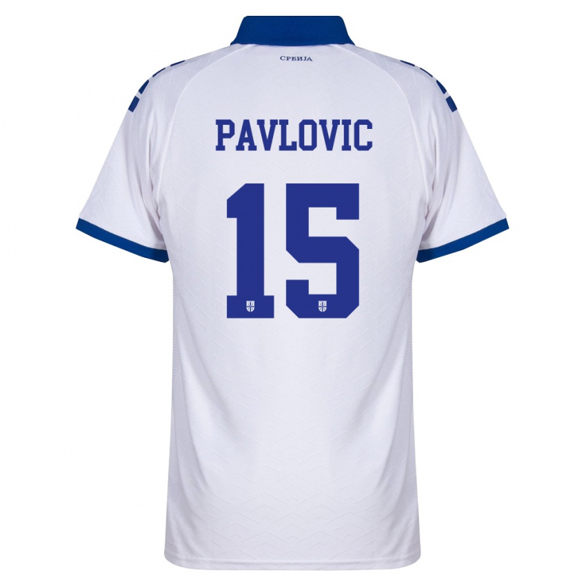 גברים סרביה Dusan Pavlovic #15 כהה לבן אדום הרחק ג'רזי 26-28 חולצה קצרה