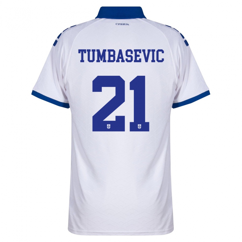 גברים סרביה Andrej Tumbasevic #21 כהה לבן אדום הרחק ג'רזי 26-28 חולצה קצרה
