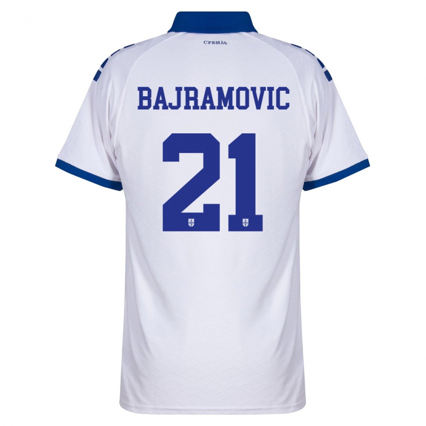 גברים סרביה Eldin Bajramovic #21 כהה לבן אדום הרחק ג'רזי 26-28 חולצה קצרה