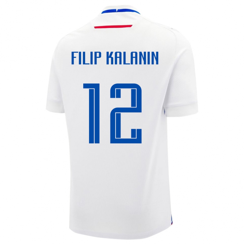 גברים סלובקיה Filip Kalanin #12 לבן כחול הרחק ג'רזי 26-28 חולצה קצרה