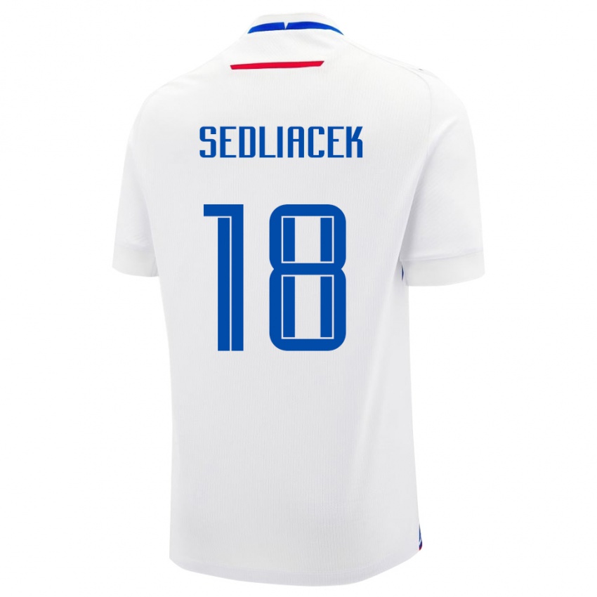 גברים סלובקיה Matej Sedliacek #18 לבן כחול הרחק ג'רזי 26-28 חולצה קצרה