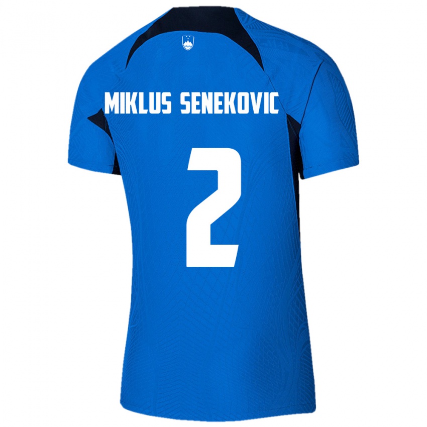 גברים סלובניה Gal Miklus Senekovic #2 כחול לבן הרחק ג'רזי 26-28 חולצה קצרה
