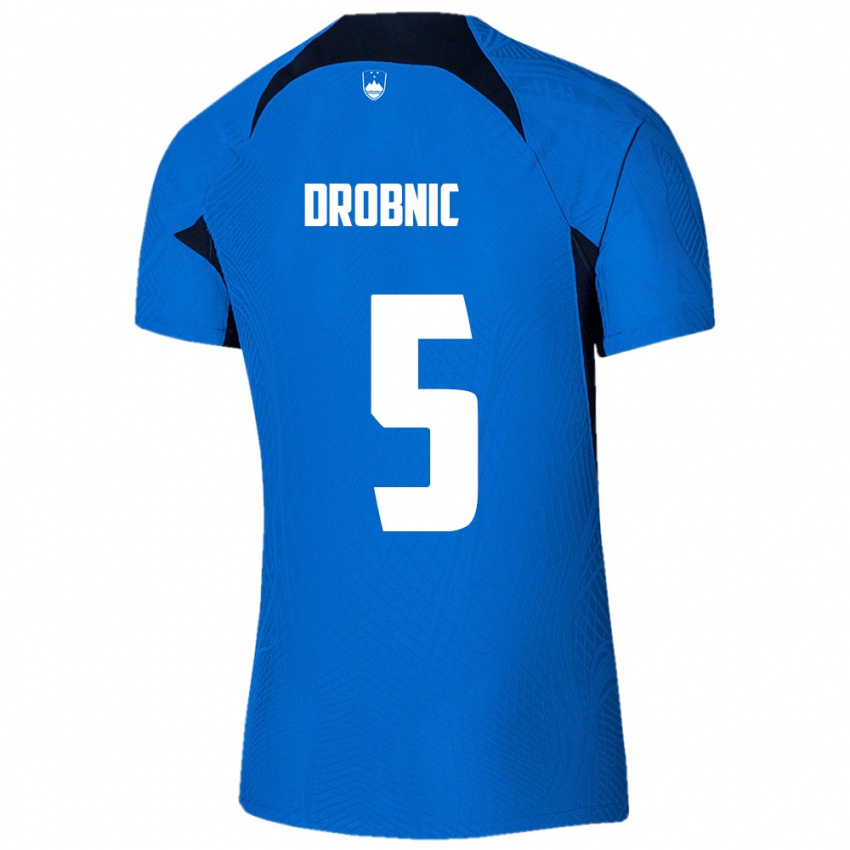 גברים סלובניה Dominik Drobnic #5 כחול לבן הרחק ג'רזי 26-28 חולצה קצרה