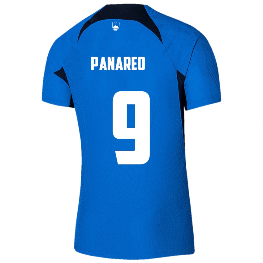גברים סלובניה Pierpaolo Panareo #9 כחול לבן הרחק ג'רזי 26-28 חולצה קצרה