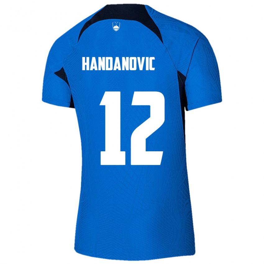 גברים סלובניה Tanej Handanovic #12 כחול לבן הרחק ג'רזי 26-28 חולצה קצרה
