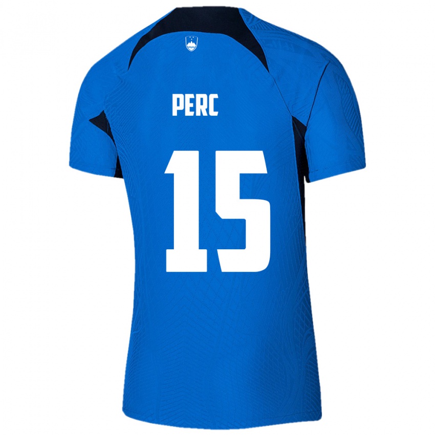 גברים סלובניה Nick Perc #15 כחול לבן הרחק ג'רזי 26-28 חולצה קצרה