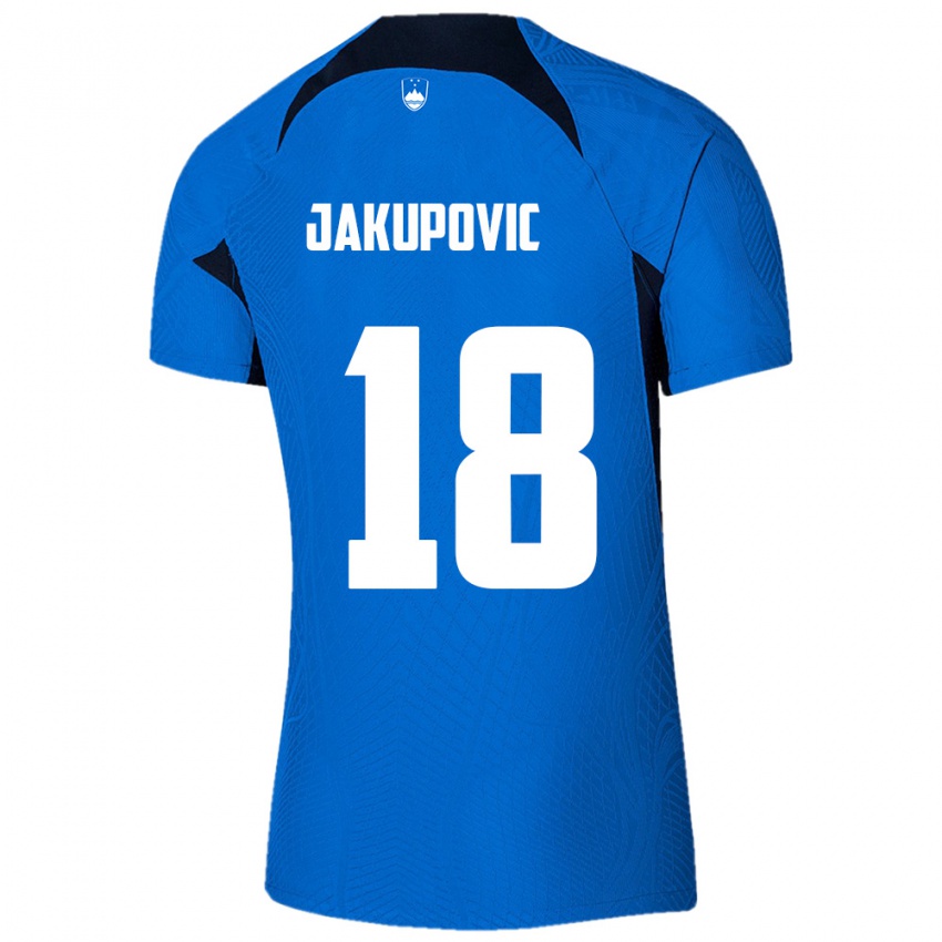 גברים סלובניה אלדין יאקופוביץ' #18 כחול לבן הרחק ג'רזי 26-28 חולצה קצרה