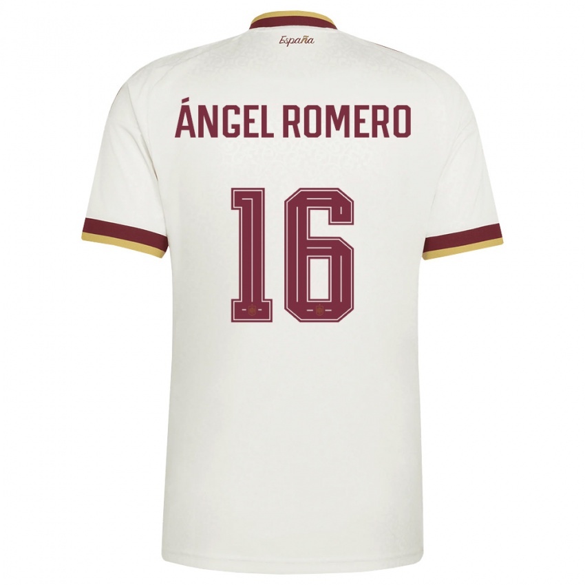 גברים ספרד Miguel Ángel Romero #16 שמנת בורדו הרחק ג'רזי 26-28 חולצה קצרה