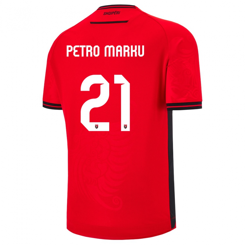 נשים אלבניה Petro Marku #21 שחור אדום ג'רזי ביתית 26-28 חולצה קצרה