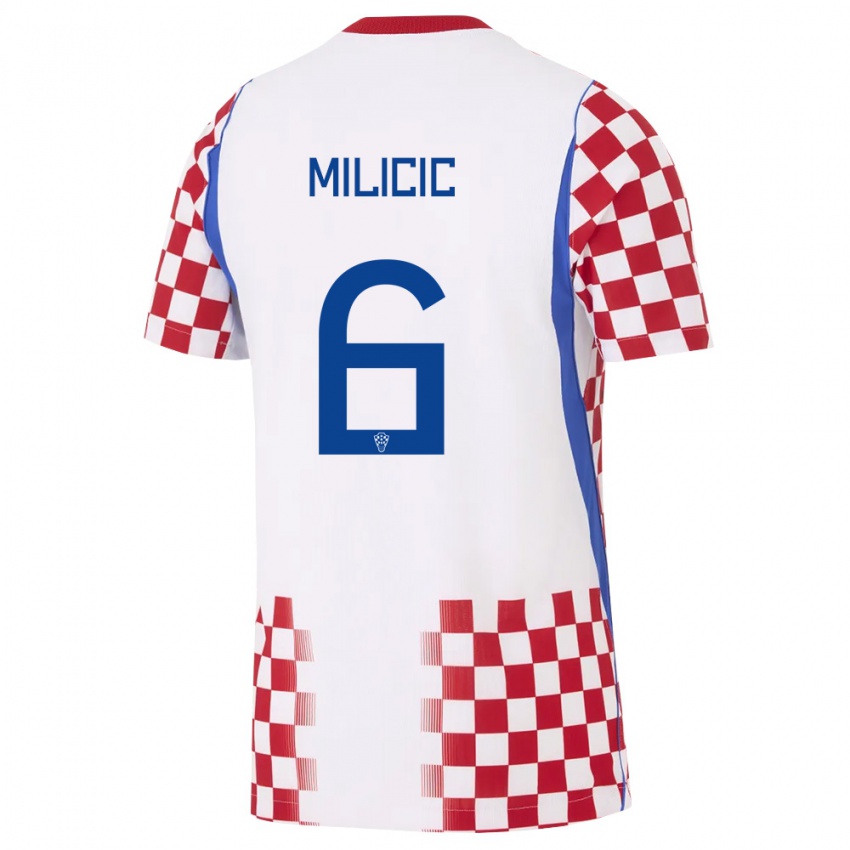 נשים קרואטיה Matej Milicic #6 לבן אדום כחול ג'רזי ביתית 26-28 חולצה קצרה