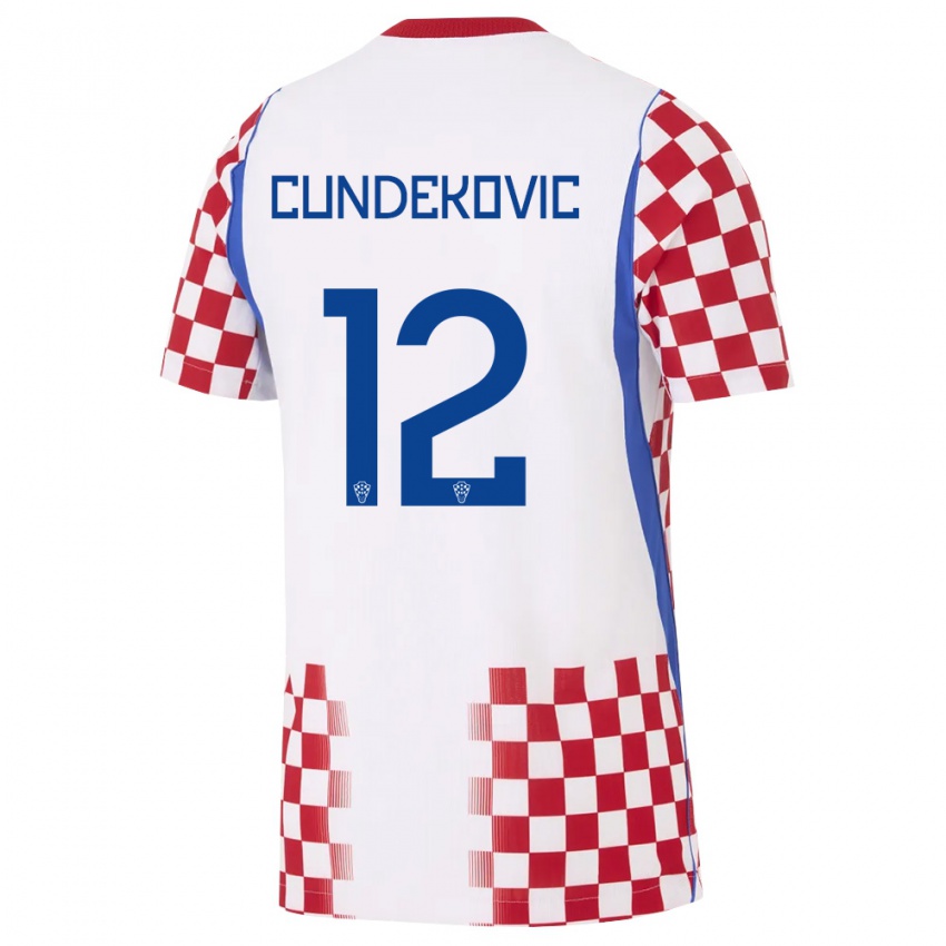 נשים קרואטיה Josip Cundekovic #12 לבן אדום כחול ג'רזי ביתית 26-28 חולצה קצרה