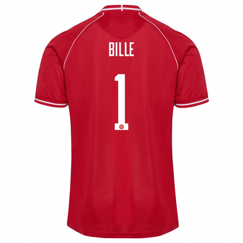 נשים דנמרק Villads Bille #1 אדום לבן ג'רזי ביתית 26-28 חולצה קצרה