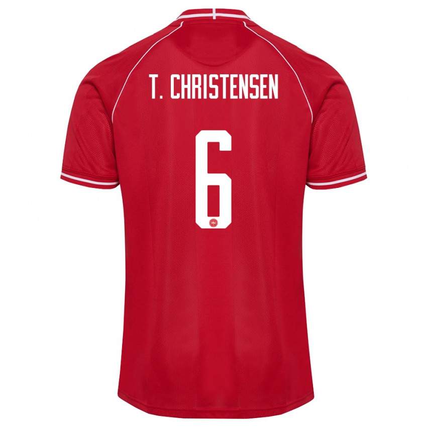 נשים דנמרק Tristan Christensen #6 אדום לבן ג'רזי ביתית 26-28 חולצה קצרה