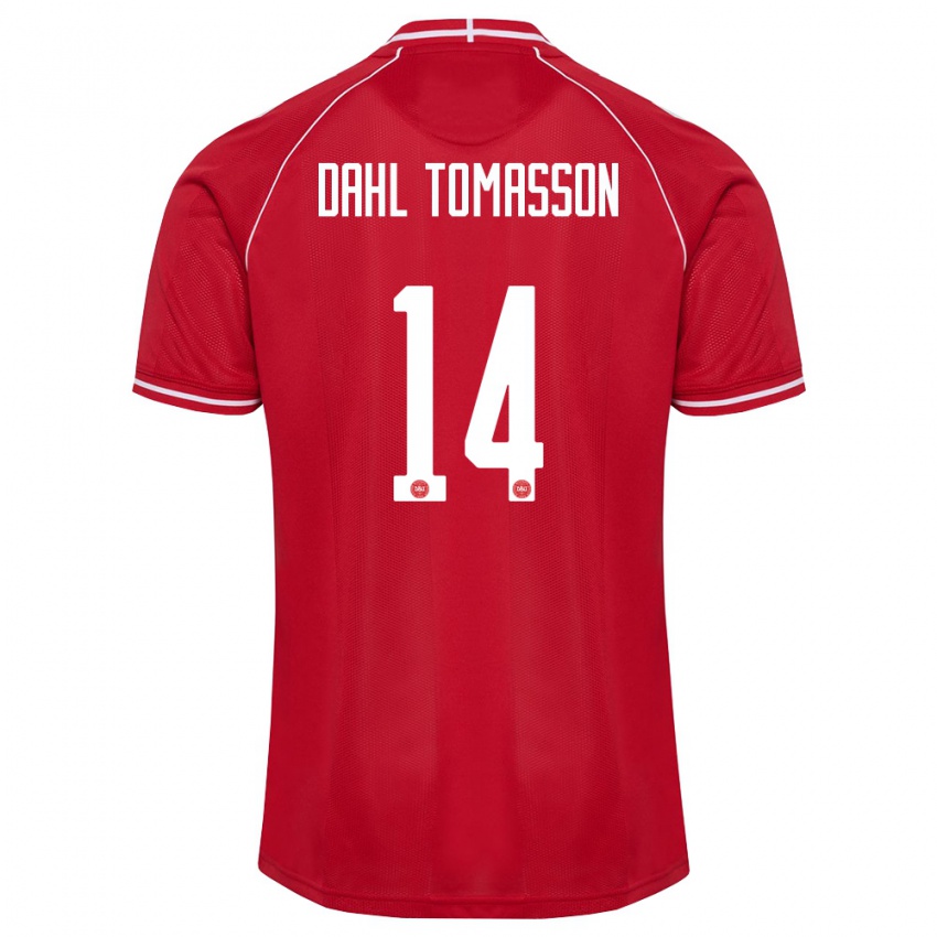 נשים דנמרק Luca Dahl Tomasson #14 אדום לבן ג'רזי ביתית 26-28 חולצה קצרה