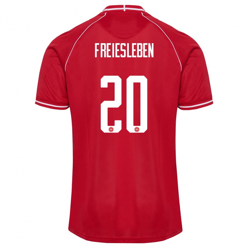 נשים דנמרק Tristan Freiesleben #20 אדום לבן ג'רזי ביתית 26-28 חולצה קצרה