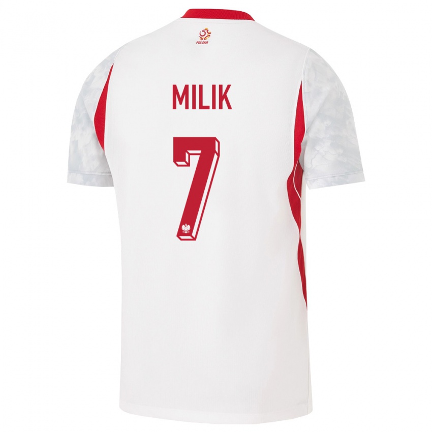 נשים פולין ארקדיוש מיליק #7 לבן אדום אפור ג'רזי ביתית 26-28 חולצה קצרה