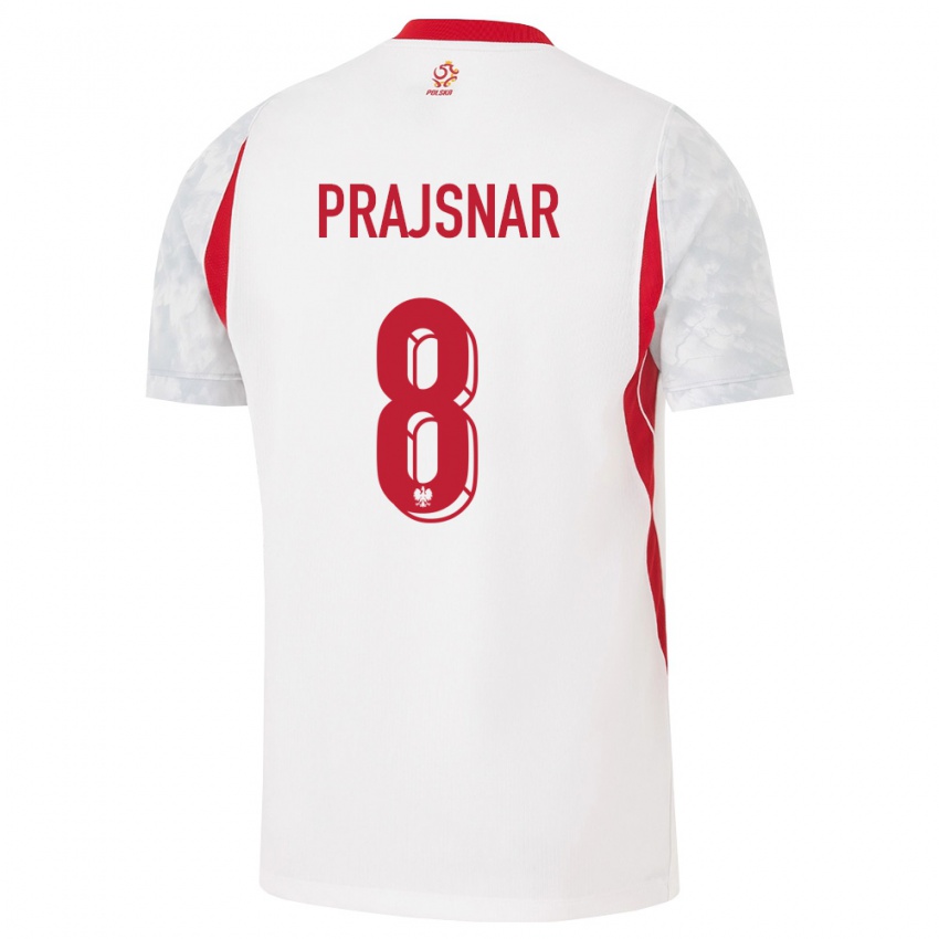 נשים פולין Patryk Prajsnar #8 לבן אדום אפור ג'רזי ביתית 26-28 חולצה קצרה