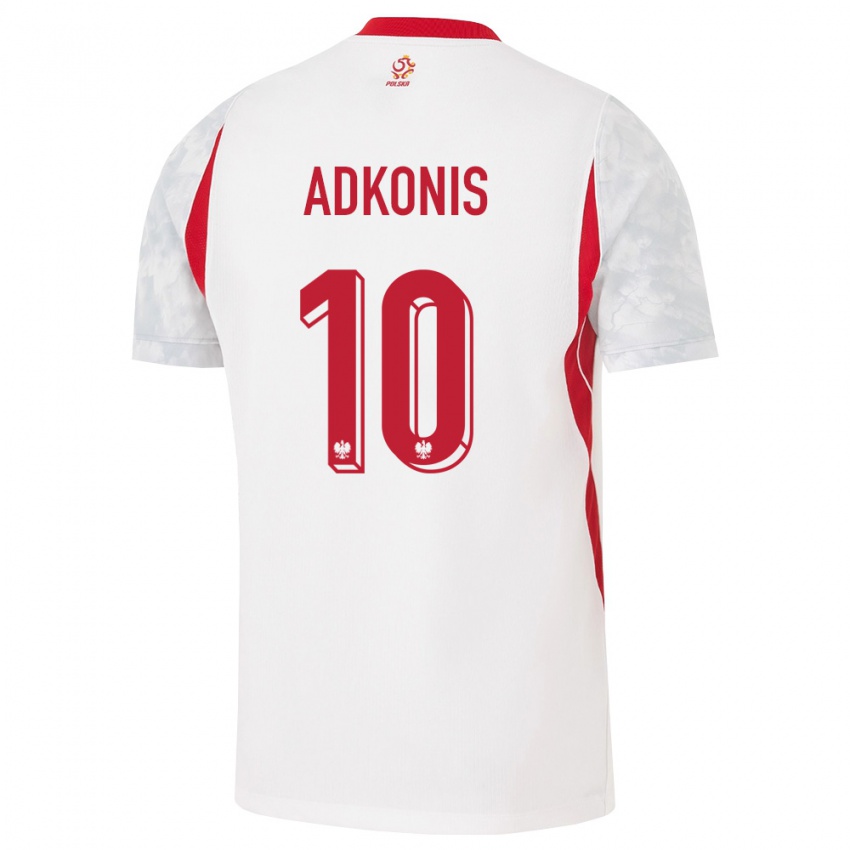 נשים פולין Jakub Adkonis #10 לבן אדום אפור ג'רזי ביתית 26-28 חולצה קצרה