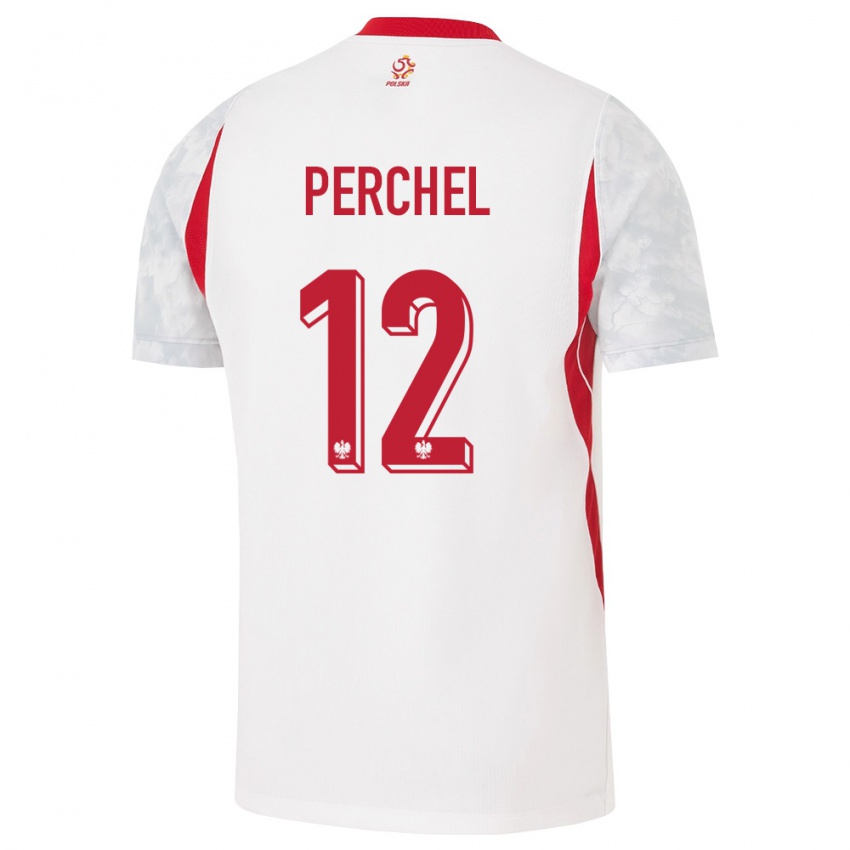 נשים פולין Michal Perchel #12 לבן אדום אפור ג'רזי ביתית 26-28 חולצה קצרה