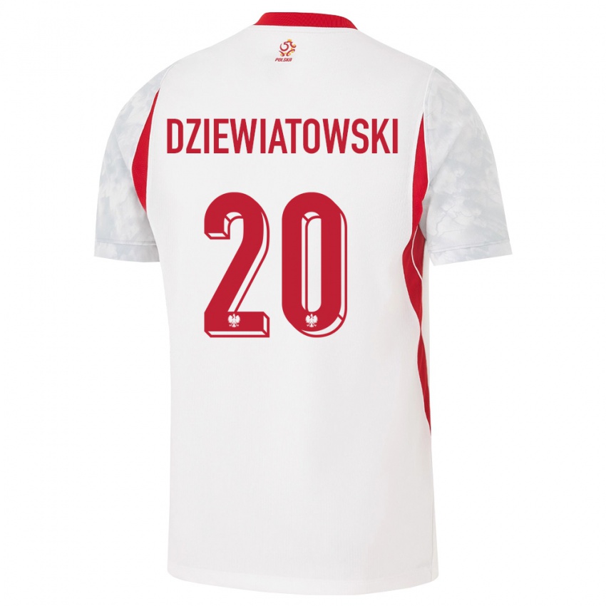 נשים פולין מטאוש דזיביאטובסקי #20 לבן אדום אפור ג'רזי ביתית 26-28 חולצה קצרה