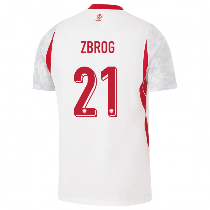 נשים פולין Jakub Zbrog #21 לבן אדום אפור ג'רזי ביתית 26-28 חולצה קצרה