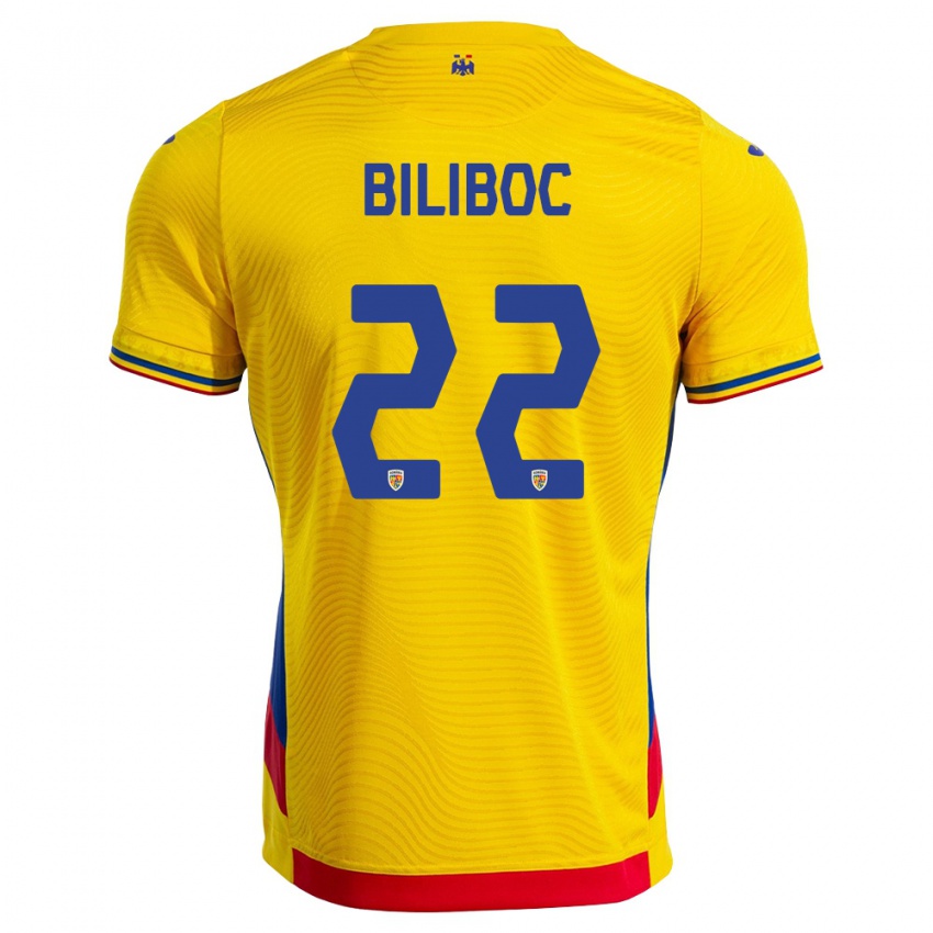 נשים רומניה Lorenzo Biliboc #22 צהוב אדום ג'רזי ביתית 26-28 חולצה קצרה