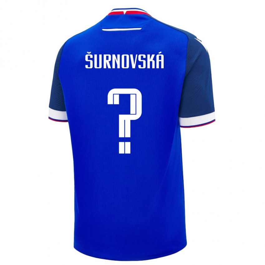 נשים סלובקיה Martina Šurnovská #0 כחול לבן ג'רזי ביתית 26-28 חולצה קצרה