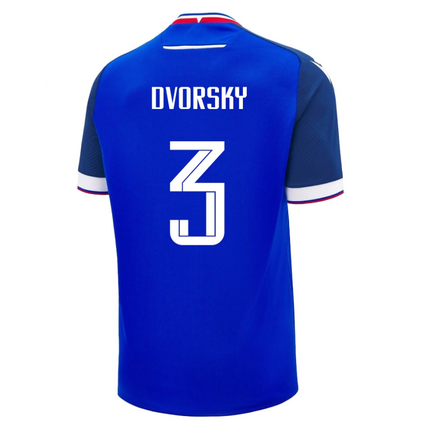 נשים סלובקיה Lukas Dvorsky #3 כחול לבן ג'רזי ביתית 26-28 חולצה קצרה