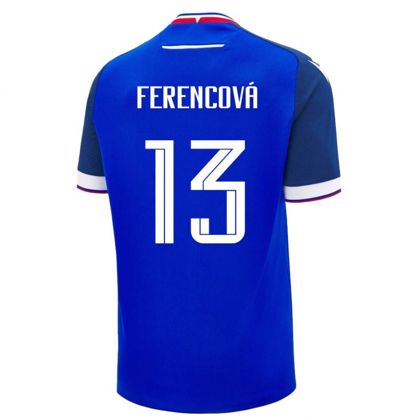 נשים סלובקיה Michaela Ferencová #13 כחול לבן ג'רזי ביתית 26-28 חולצה קצרה