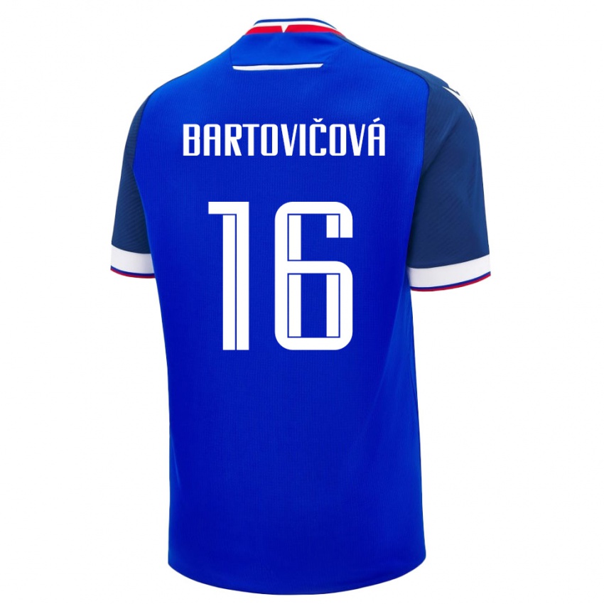 נשים סלובקיה Diana Bartovičová #16 כחול לבן ג'רזי ביתית 26-28 חולצה קצרה